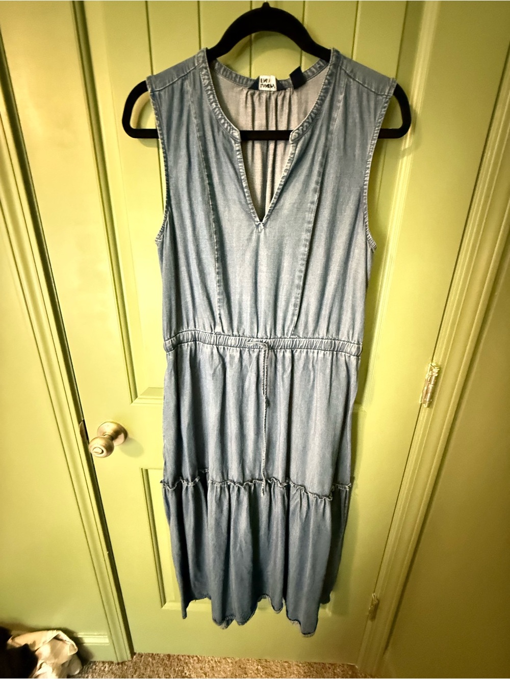 Lands' End Light Blue Sleeveless Tiered Chambray Dress